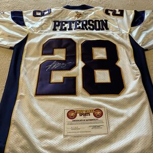 Autographed #28 Peterson Vikings White Football Jersey